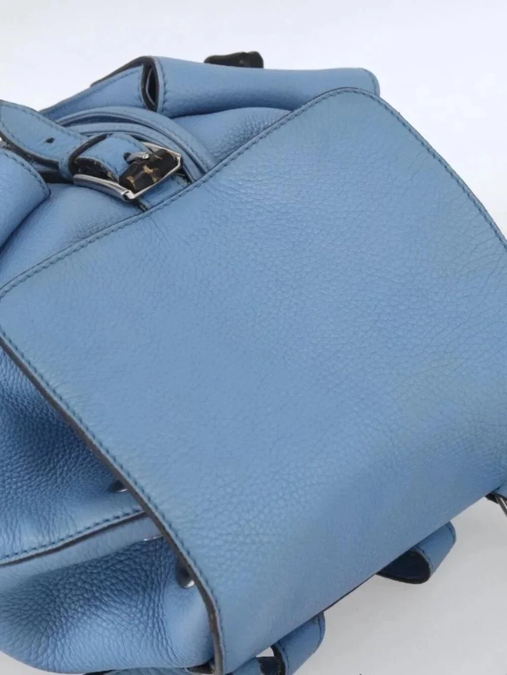 GUCCI Bamboo Backpack Leather Light Blue Silver 370833 Auth BA9273V